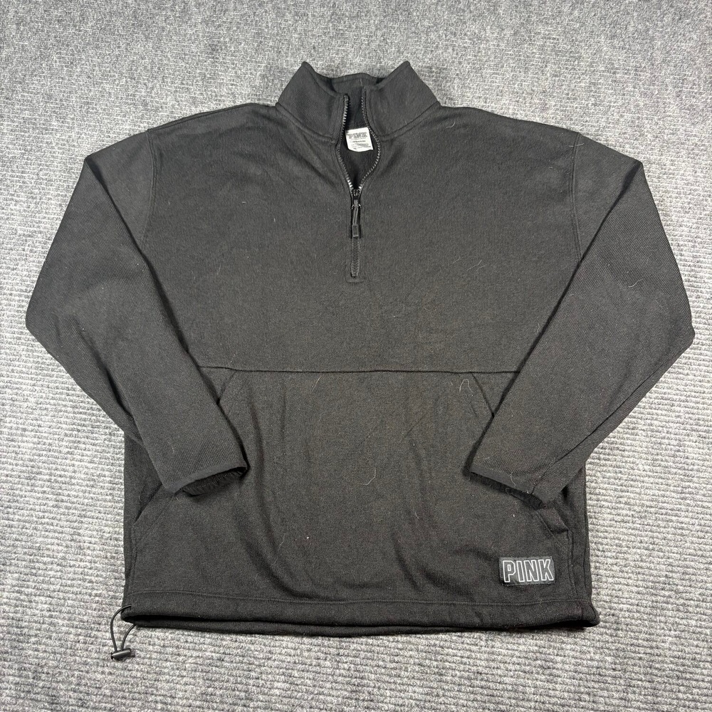 PINK Quarter Zip Pullover Womens S Black Excellent Mock Neck Kangaroo Pocket